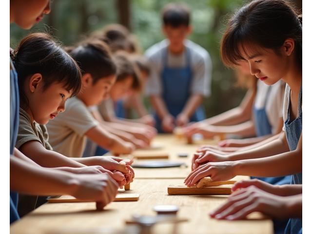 木工ワークショップで作業する人々
