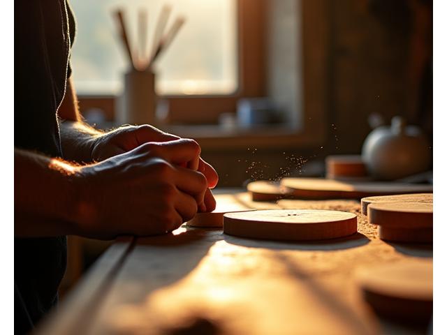 自然光が差し込む工房で作業する職人の手元
