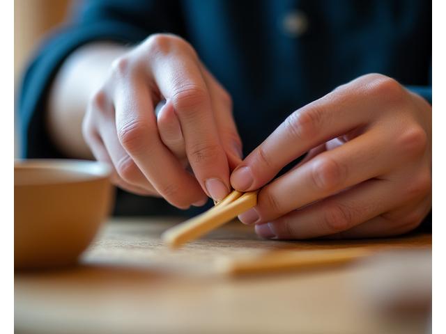 杉の無垢材から箸を削り出す参加者たちの手元